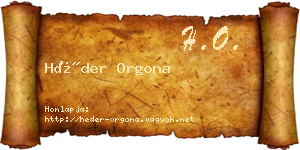 Héder Orgona névjegykártya
